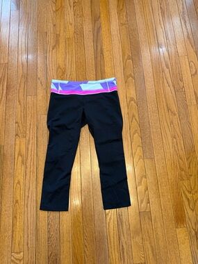 Kids Black Capri Leggings with Colorblock Waistband